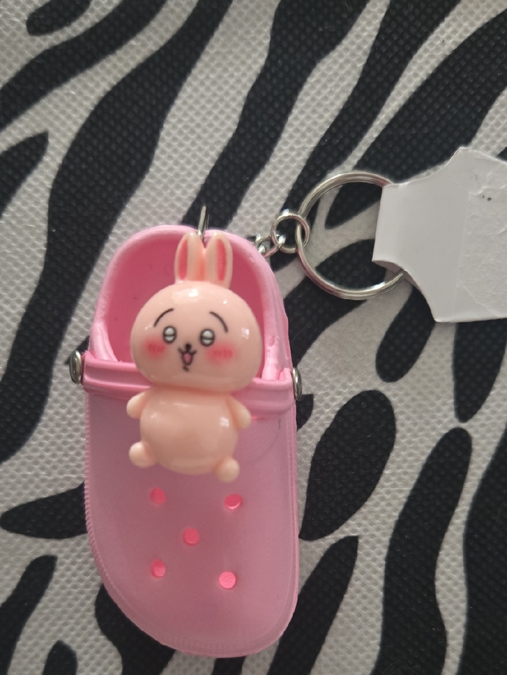 Pink Bunny Croc Charm Keychain